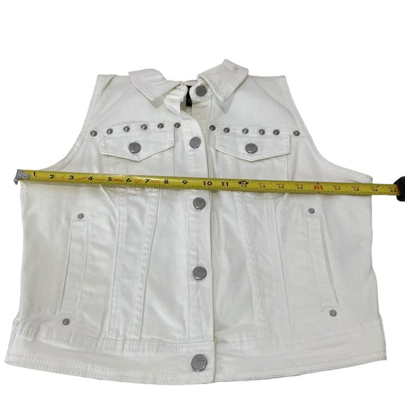 (4-126) NWT DKNY White Denim Jean Vest w/Hobnails - Picture 10 of 11